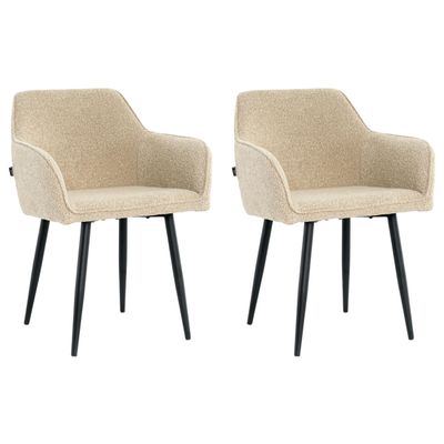 Mevsim Store Dining Chairs Set of 2, Beige Bouclé, Armrests and Metal Legs