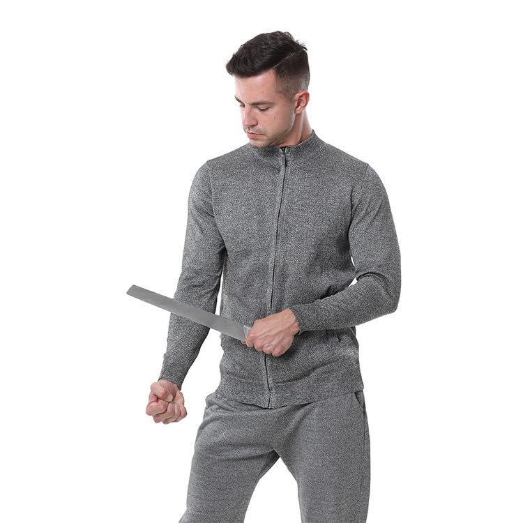 GplHAIN Knitted Zipper Jacket, Abrasion-, Cut- and Puncture-Resistant Vest, Gray, L