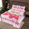 Manfei Red Strawberry Bow Bedspread, M Size, Pink Plaid Lace Patchwork Bedding, Kids' Girls' and Teens' Room Decor, Sweet Fruit Princess-Style Bowknot Quilt Coverlet, 1 Pillowcase view 1