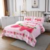 Manfei Red Strawberry Bow Bedspread, M Size, Pink Plaid Lace Patchwork Bedding, Kids' Girls' and Teens' Room Decor, Sweet Fruit Princess-Style Bowknot Quilt Coverlet, 1 Pillowcase view 2