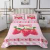 Manfei Red Strawberry Bow Bedspread, M Size, Pink Plaid Lace Patchwork Bedding, Kids' Girls' and Teens' Room Decor, Sweet Fruit Princess-Style Bowknot Quilt Coverlet, 1 Pillowcase view 3