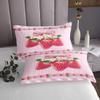 Manfei Red Strawberry Bow Bedspread, M Size, Pink Plaid Lace Patchwork Bedding, Kids' Girls' and Teens' Room Decor, Sweet Fruit Princess-Style Bowknot Quilt Coverlet, 1 Pillowcase view 4