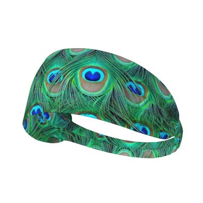 Sweatband Headband with Peacock Pattern, Non-Slip for Outdoor Sports and Workouts