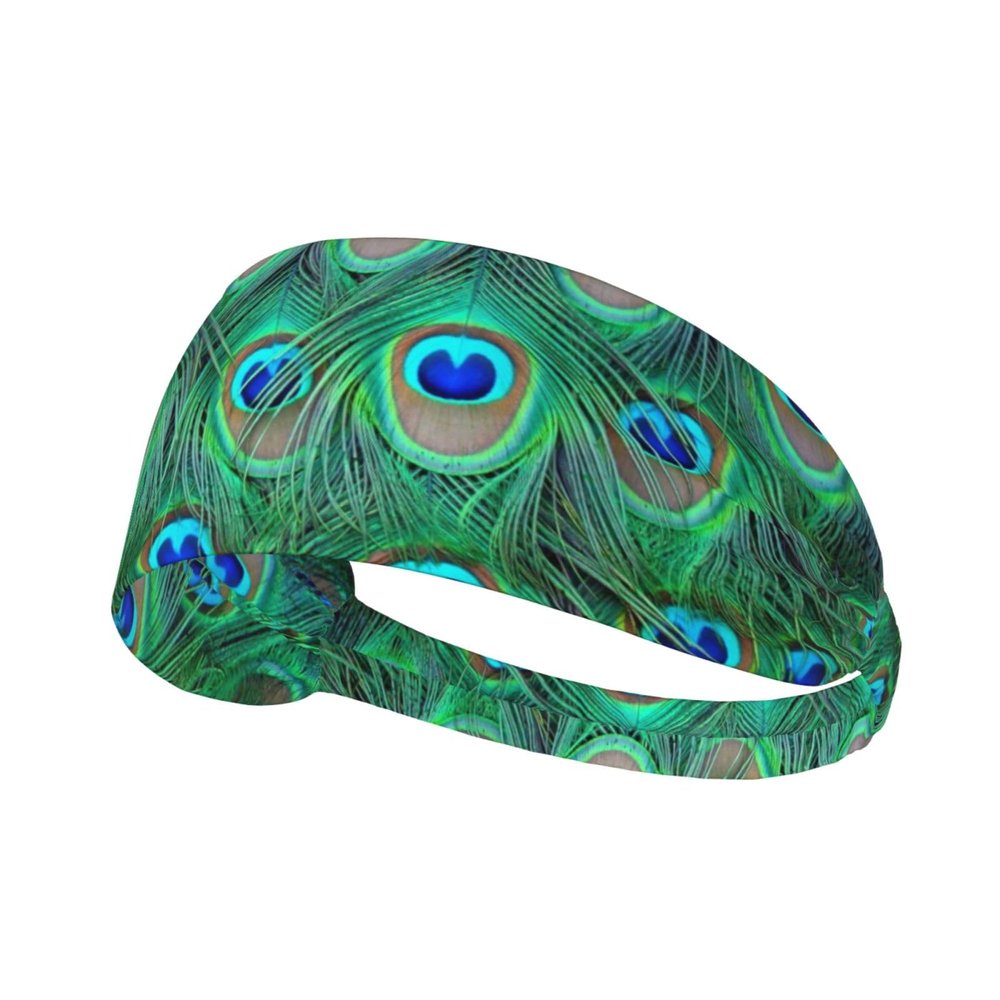 Sweatband Headband with Peacock Pattern, Non-Slip for Outdoor Sports and Workouts