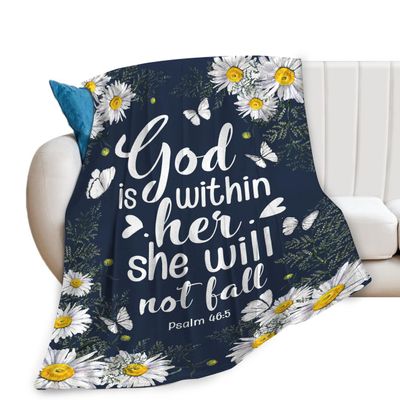 Daisy Butterfly Throw Blanket with Christian Psalm, Bible Verse, and Inspirational Prayer Design