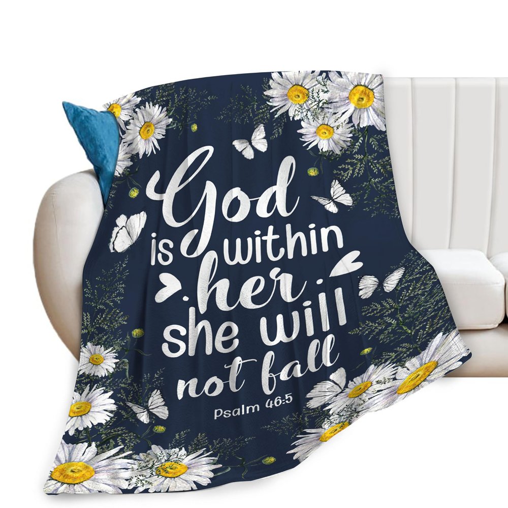 Daisy Butterfly Throw Blanket with Christian Psalm, Bible Verse, and Inspirational Prayer Design