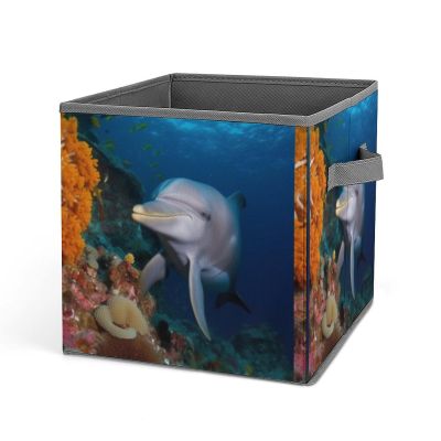 QMNRTK Foldable Storage Cube, Dolphin on Coral, 26.7 cm, Multicolor