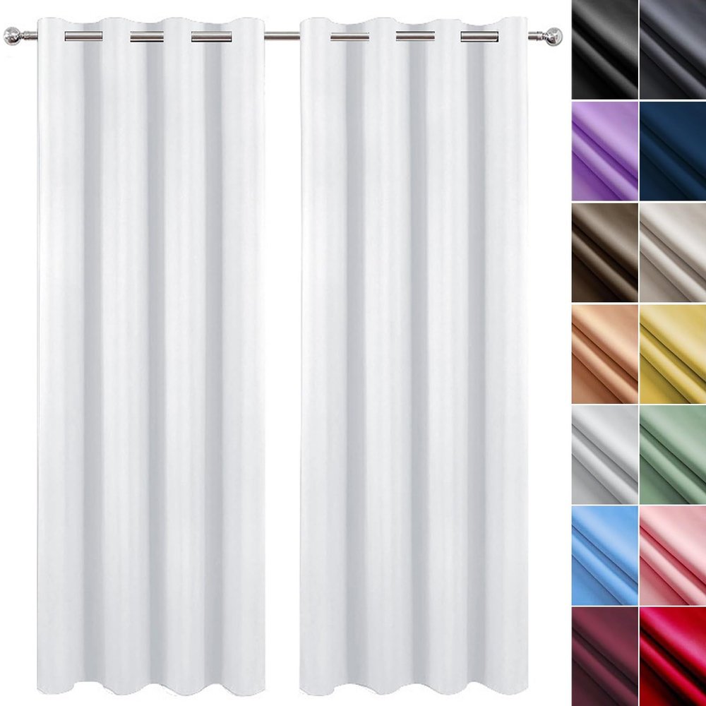 NINGBAI Thermal Blackout Curtains, 2-Piece Set, 270 x 140 cm, Solid White