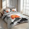 3-Piece Duvet Cover Set 150 x 200 cm, Gray Oriental Ink Painting Pattern view 1