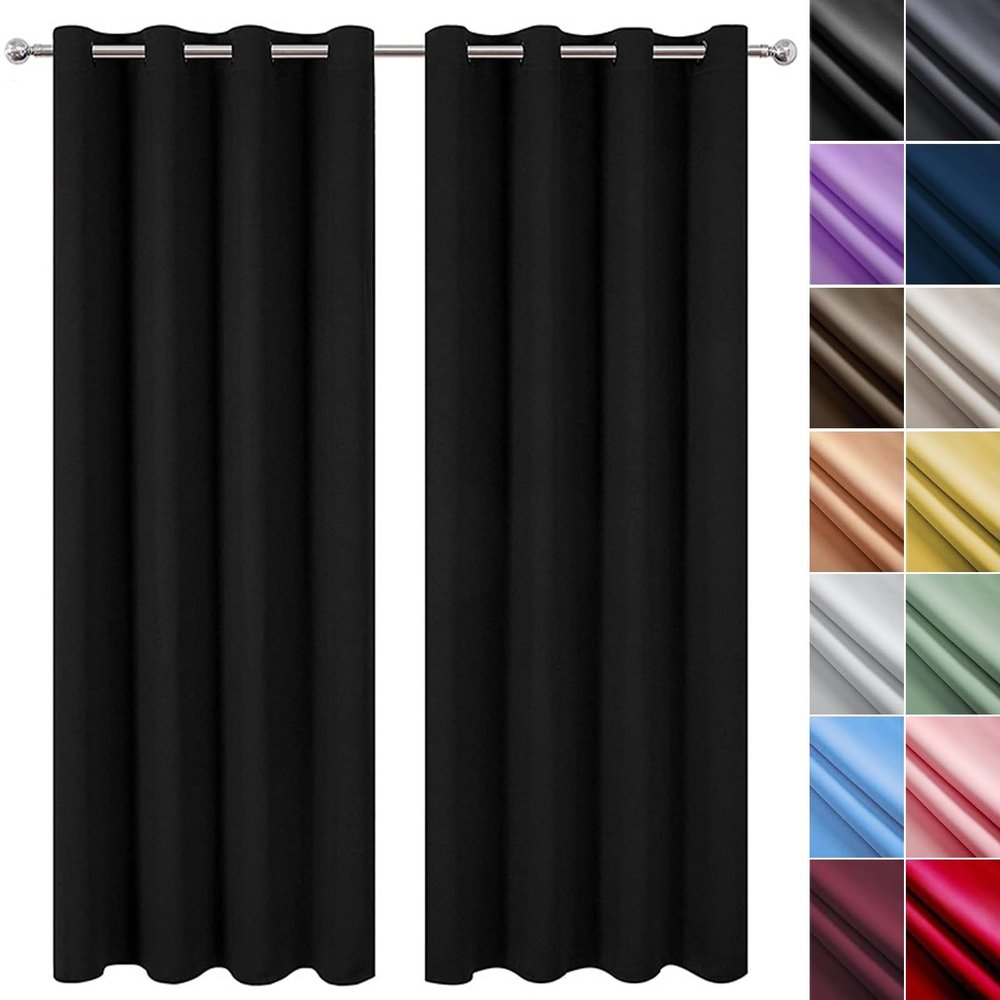 NINGBAI Blackout Curtains, 140 x 60 cm, Insulating, Black