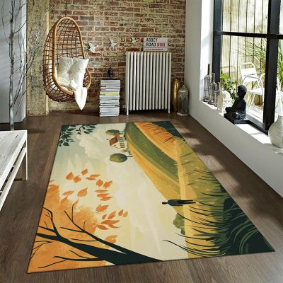 Farmhouse-Style Area Rug, Autumn Field Indoor Rug for Living Room, Bedroom, or Kids' Room, Thin Door Mat, 100 x 150 cm
