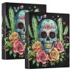 Sugar Skull Roses Cactus Black 3.8 cm Binder with Pockets, 200-Sheet Capacity, Binder for Kids view 3