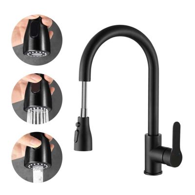 Stainless Steel Kitchen Faucet with Pull-Out Spout and One-Click Stop