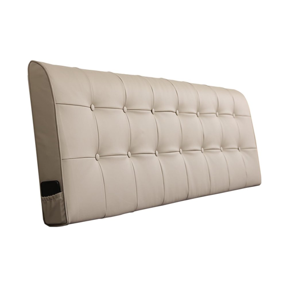 Upholstered Faux Leather Headboard Pillow, Button-Tufted, Lumbar Support, Full Backrest, Khaki, 180.3 cm Straps, California King