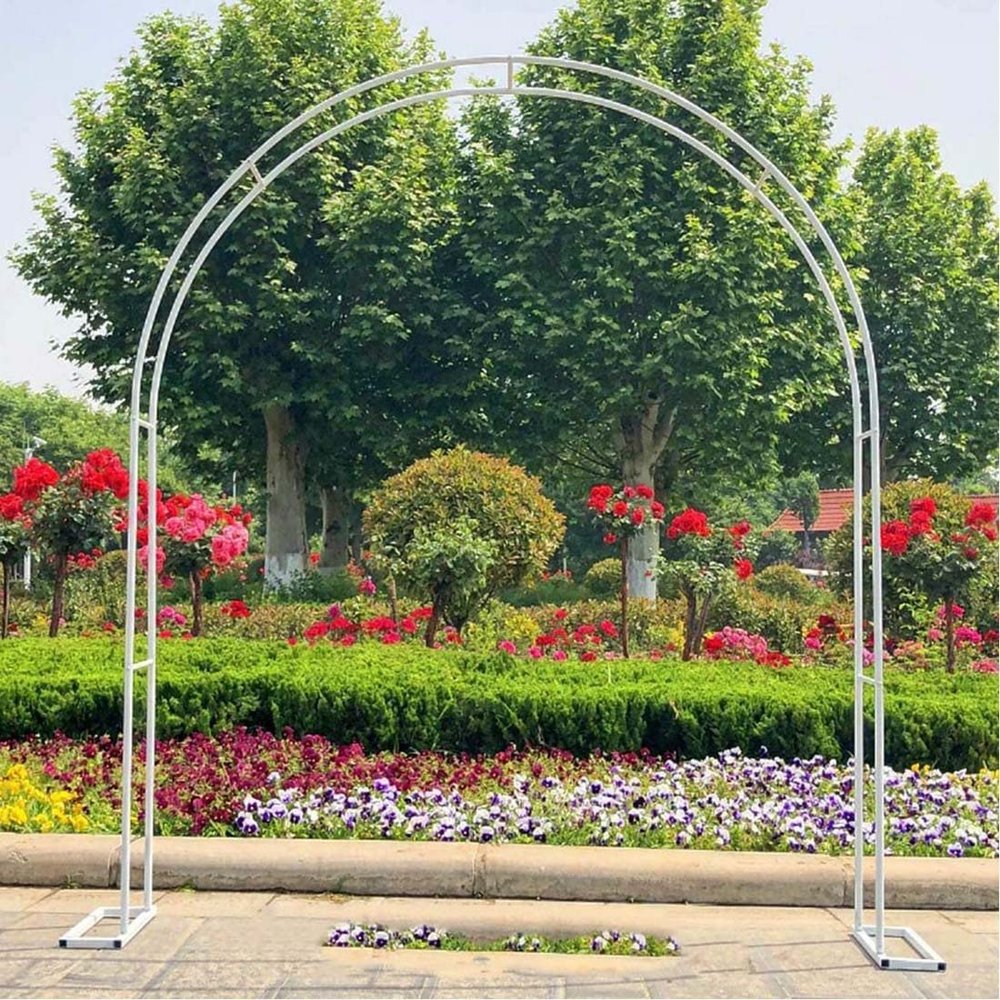 White Metal Garden Arch with Curved Trellis, Freestanding, 300 x 220 cm