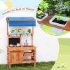 COSTWAY Outdoor Mud Kitchen for Kids with Canopy, Chalkboard, Planters and Gardening Tools view 3