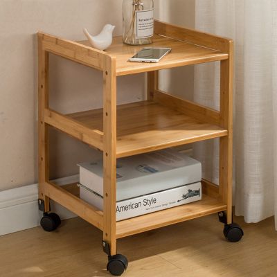 Wooden Tea Cart with 3-Tier Storage and 360° Casters