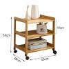 Wooden Tea Cart with 3-Tier Storage and 360° Casters view 2