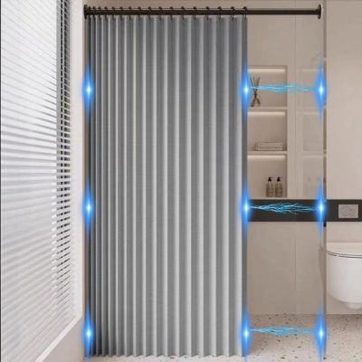 Icegrey Foldable Magnetic Waterproof Shower Curtain with Hooks, Gray, 100 x 180 cm