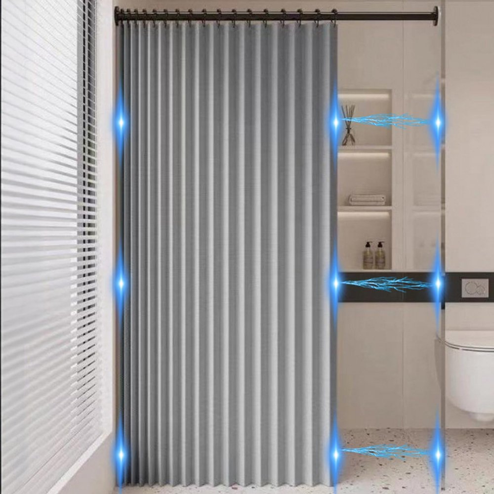 Icegrey Foldable Magnetic Waterproof Shower Curtain with Hooks, Gray, 100 x 180 cm