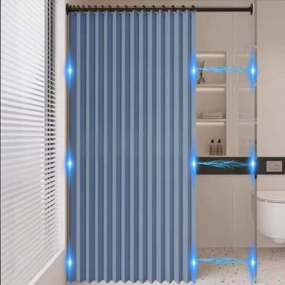 Icegrey Foldable Magnetic Waterproof Shower Curtain with Hooks, Blue, 150 x 200 cm