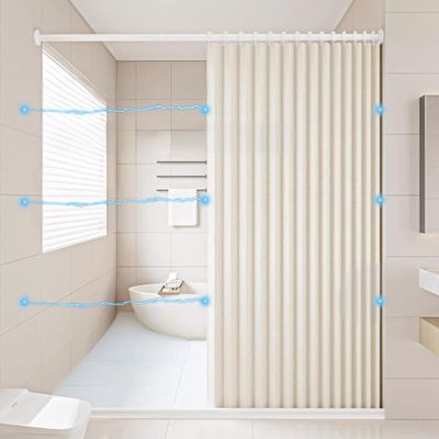 Icegrey Foldable Magnetic Waterproof Shower Curtain with Hooks, Beige, 120 x 180 cm