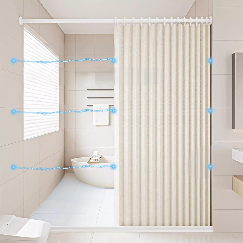Icegrey Foldable Magnetic Waterproof Shower Curtain with Hooks, Beige, 120 x 180 cm