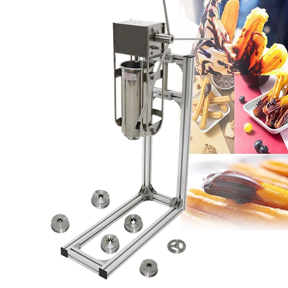 LQQYJSM Commercial Manual Spanish Donut Churro Machine, 5 L, 6 Molds