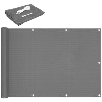 Balcony Sun Shade, 1.1 x 8 m, with Eyelets and Cord, Weather-Resistant HDPE, Light Gray