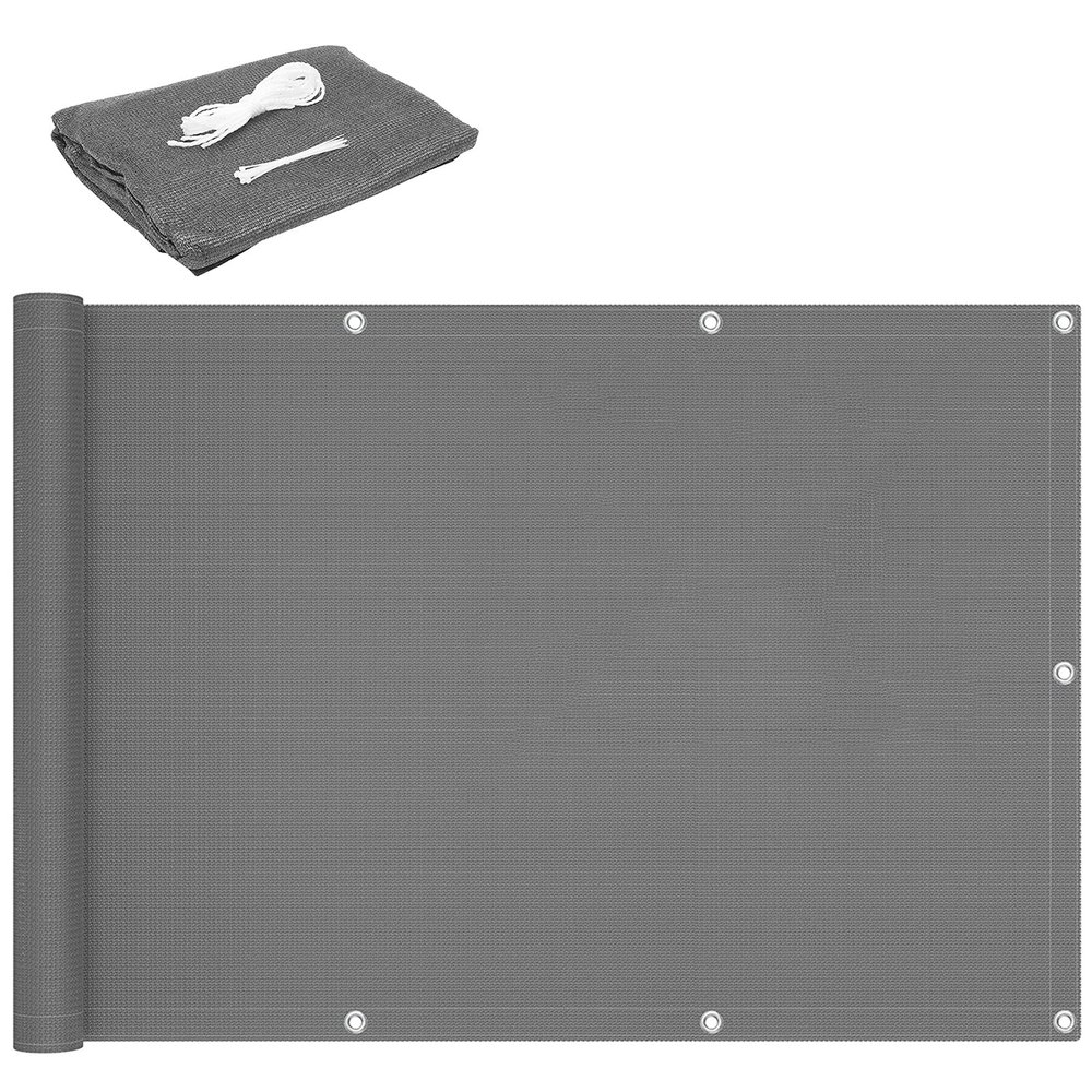 Balcony Sun Shade, 1.1 x 8 m, with Eyelets and Cord, Weather-Resistant HDPE, Light Gray