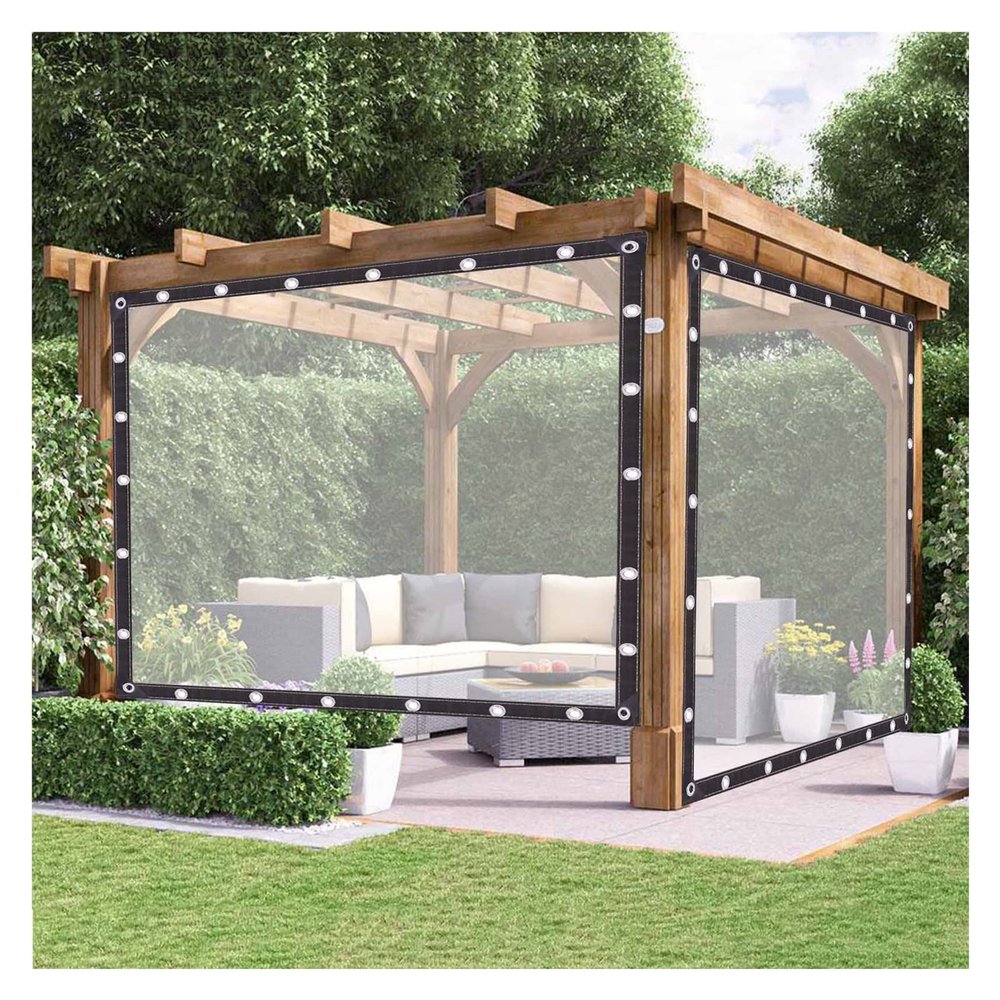 Waterproof Insulated Thermal Patio Curtains for Gazebos and Pergolas, Customizable, Transparent, 2 x 6 m