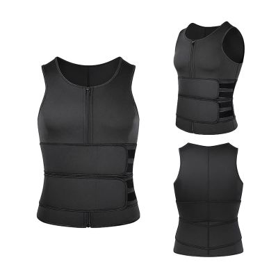 XUEBIN Men's Sweat Sauna Vest with Double Waist Belt, Black, XXL