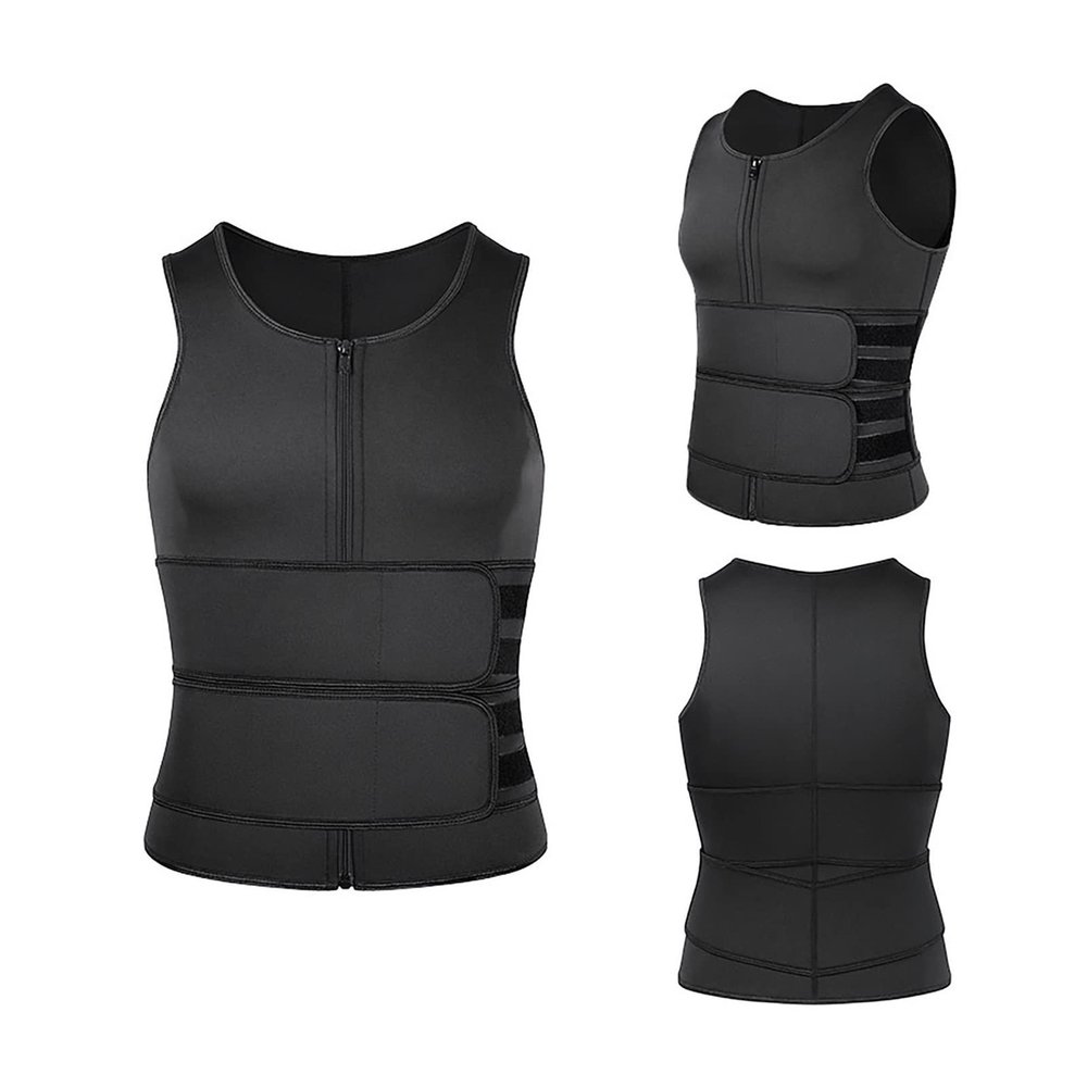 XUEBIN Men's Sweat Sauna Vest with Double Waist Belt, Black, XXL