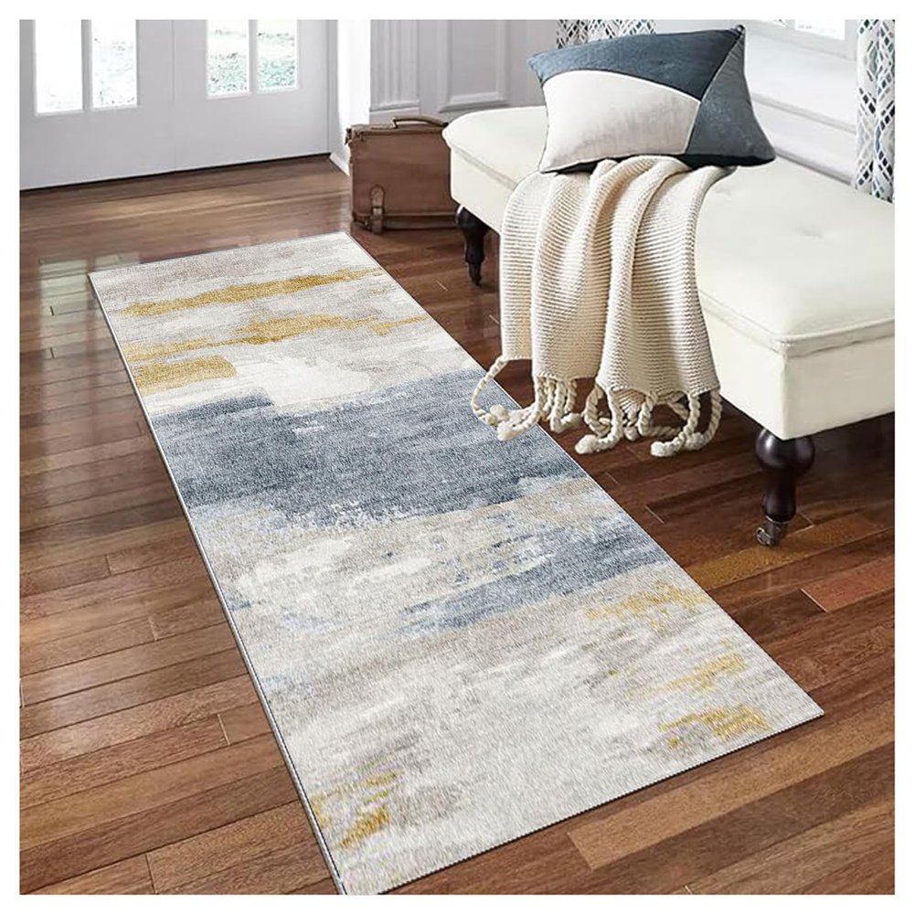 Siunwdiy Gray Hallway Runner Rug 140 x 440 cm, Washable Non-Slip Kitchen Runner
