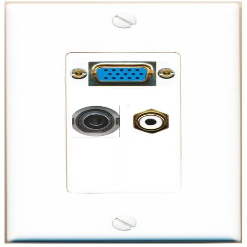 RiteAV 1-Port 3.5 mm and RCA Female-to-Female Coupler Wall Plate with SVGA Jack, White