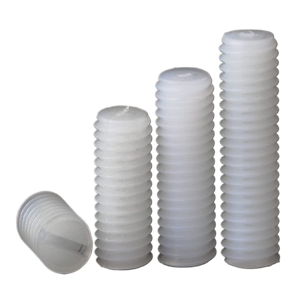 BCOMFY 10-Pack M6 Metric Thread White Nylon PA66 Slotted Flat-Point Headless Set Screws, 16 mm