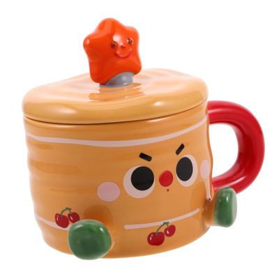 Cute Ceramic Mug with Lid, Original Milk Tea Cup for Travel