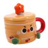 Cute Ceramic Mug with Lid, Original Milk Tea Cup for Travel view 1