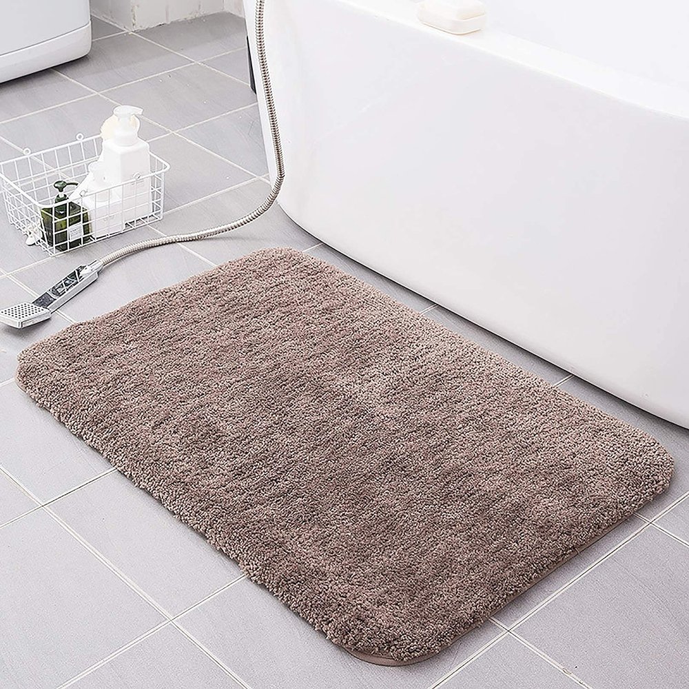 Soft Microfiber Bath Mat, Machine Washable, Shaggy, Water-Absorbent, Non-Slip, for Bathtub, Champagne Brown, 80 x 100 cm