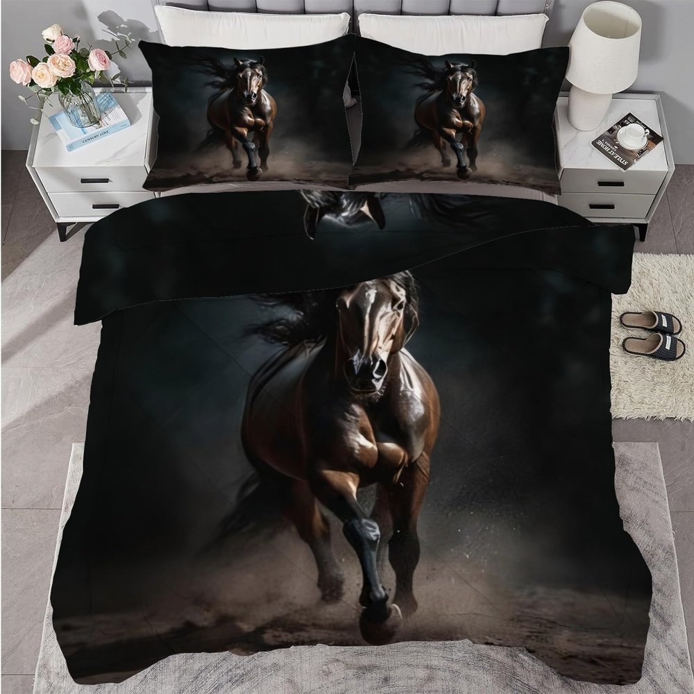 buyluhn 200 x 200 cm Dark Horse Duvet, Reversible 4-Season Quilt with 2 Pillowcases