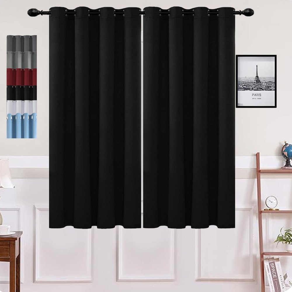 GOUSUN Blackout Curtain, 1-Piece Set, 135 x 165 cm, Opaque, Black