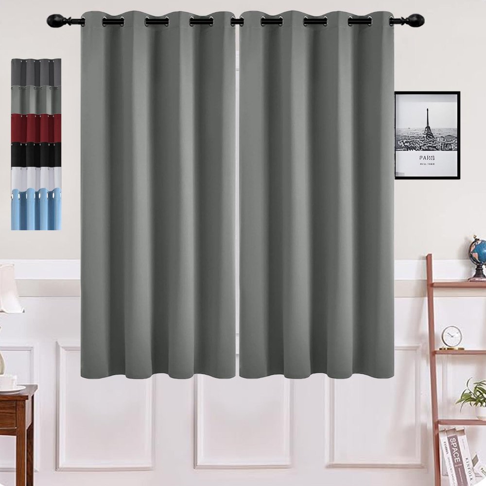 GOUSUN Blackout Curtain Panel, 1-Piece, 70 x 125 cm, Thermal Insulated, Light Gray