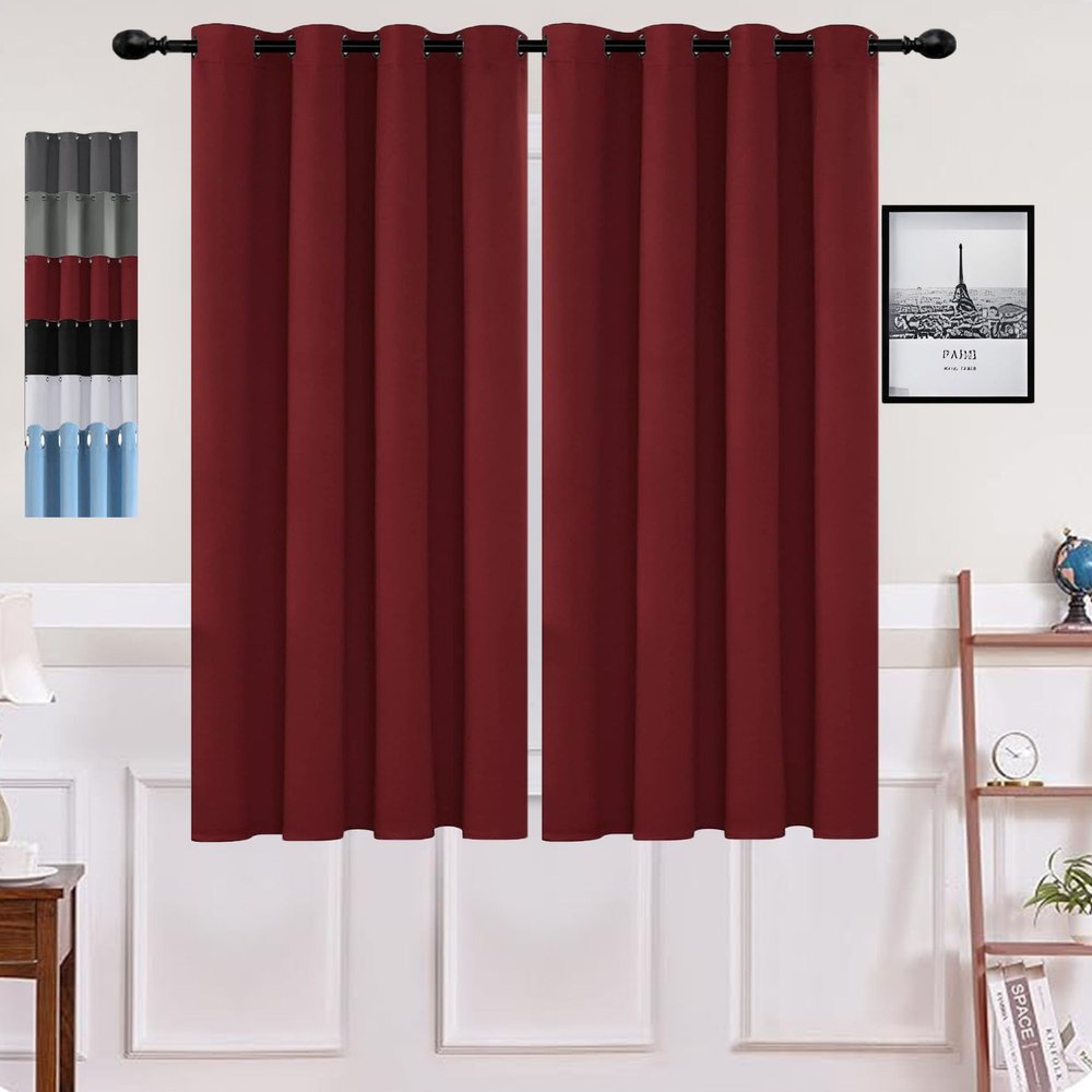 GOUSUN Blackout Curtain 180 x 140 cm, Double-Layer Thermal Curtain, Opaque, Cold-Protection, Warm for Bedroom, Red