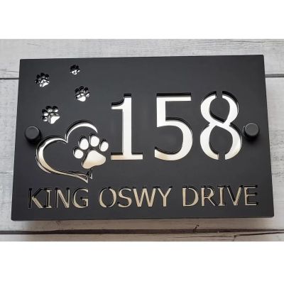 Personalized House Number Sign with Dog Design, Laser-Cut Acrylic