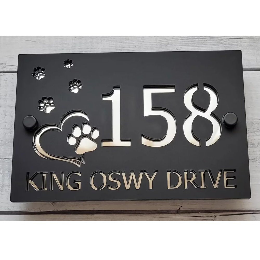Personalized House Number Sign with Dog Design, Laser-Cut Acrylic