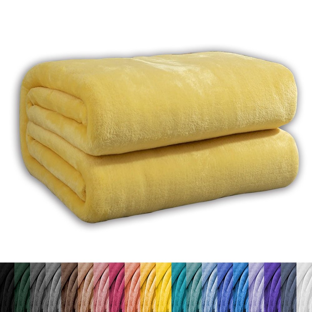 GAIFNAG Plush Sherpa Blanket 150 x 400 cm, Extra Soft, Warm and Cozy, Easy-Care Reversible Fuzzy Blanket for Bed, Sofa, Bedroom and Home, Yellow