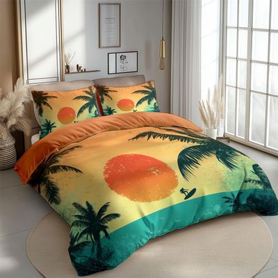 Microfiber Bedding Set 200 x 200 cm, 3-Piece, Orange Reversible Duvet Cover with 2 Pillowcases