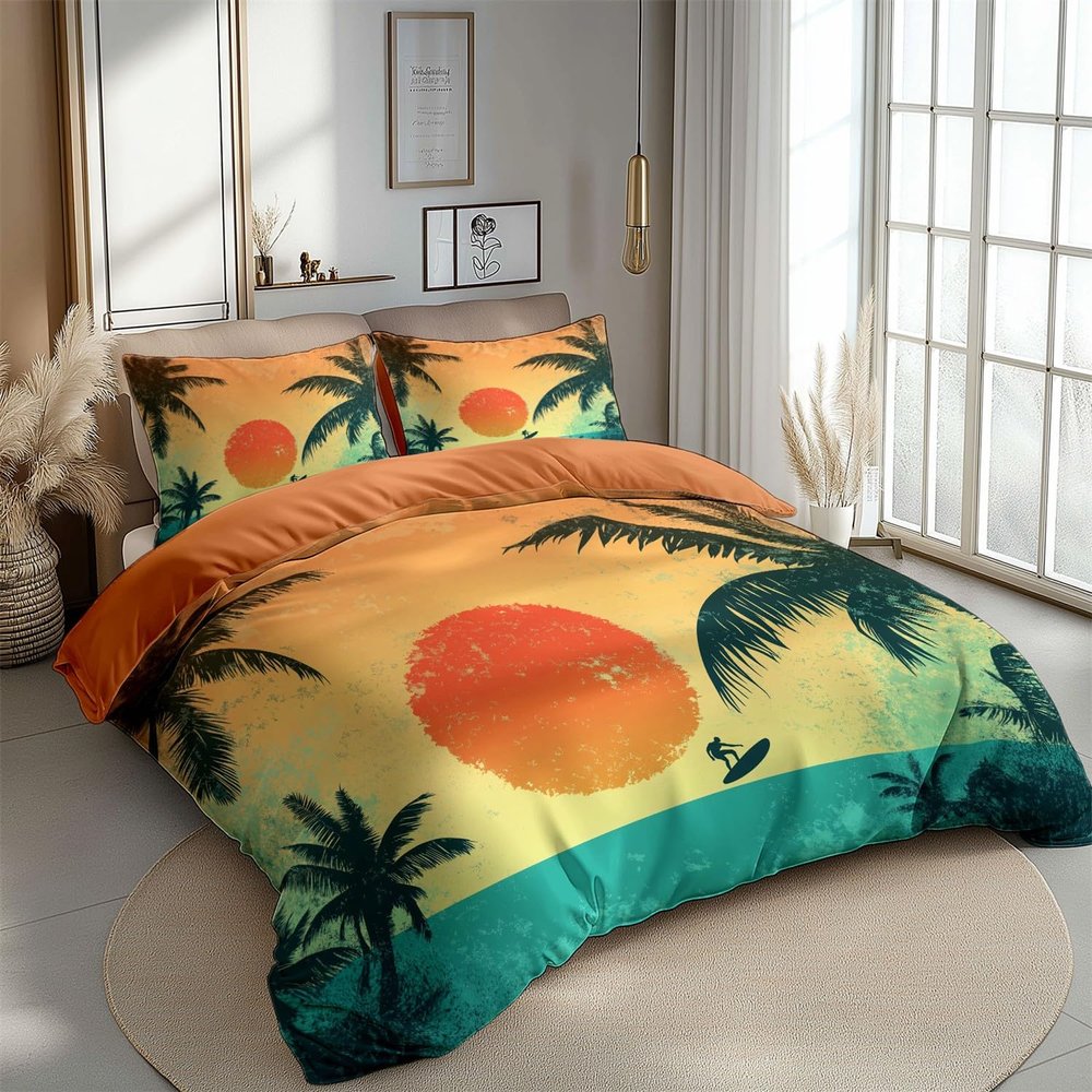 Microfiber Bedding Set 200 x 200 cm, 3-Piece, Orange Reversible Duvet Cover with 2 Pillowcases