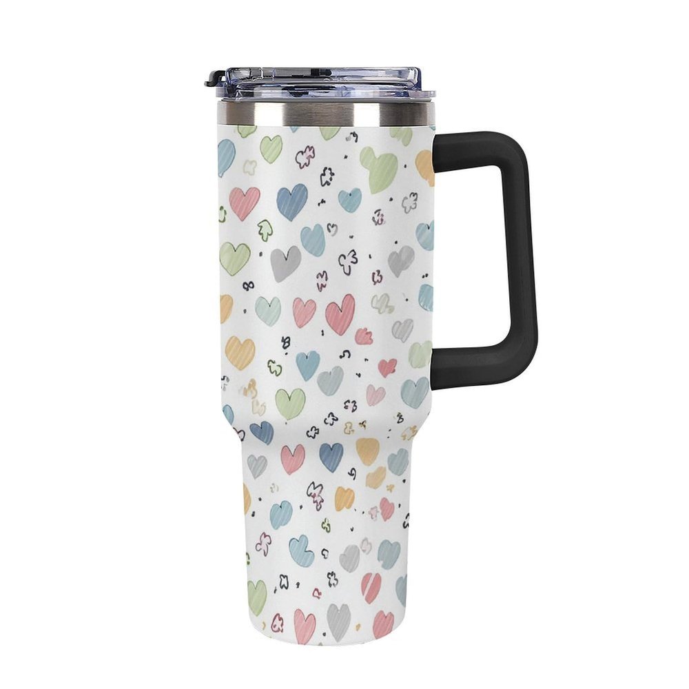 FZQVSGW Tumbler with Straw, 304 Stainless Steel, Handle and Lid, Reusable Travel Cup for Car, Home, Office and Outdoors