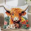 JILIP Highland Cow Latch Hook Kit for Adults, Pillow Cover, 43.2 x 43.2 cm, Open Eyes view 4
